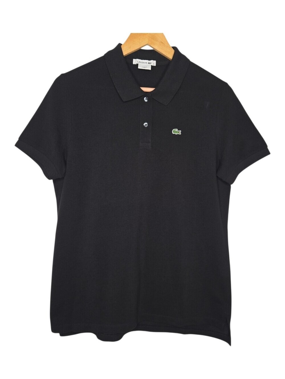Lacoste Womens Black Short Sleeve Cotton Pique Polo Shirt Size 46 (US 14)